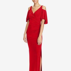 Lauren Ralph Lauren Cold Shoulder Jersey Gown Dress 16 RED MSRP $190.00